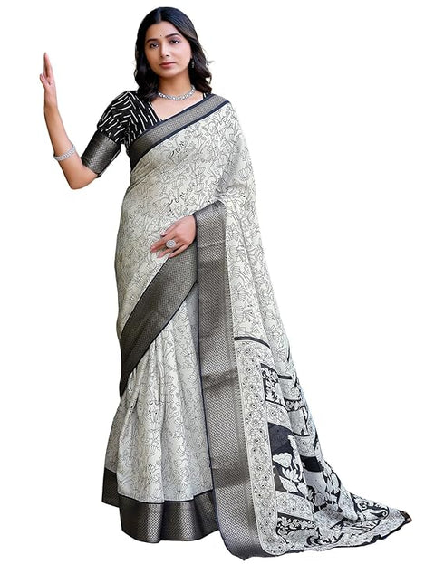 Siril Women'S Printed Cotton Saree With Unstitched Blouse Piece